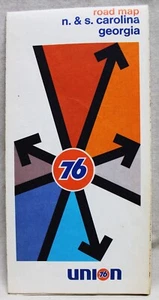 UNION 76 OIL HIGHWAY ROAD MAP OF NORTH CAROLINA SOUTH CAROLINA & GEORGIA 1973 - Picture 1 of 4