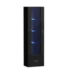 Display Cabinet Buffet Sideboard LED Light High Gloss Glass Door Black - Picture 1 of 7