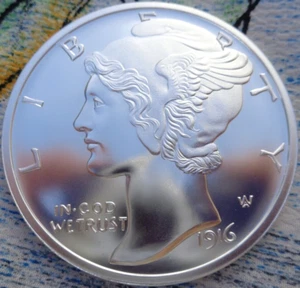 2 oz. MERCURY DIME coin tribute 50mm BU round .999 fine silver - Picture 1 of 4