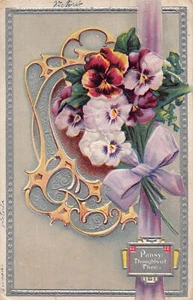 Pansy Flower Greeting Card Thoughts of Thee early 1900's beautiful embossed - Picture 1 of 2