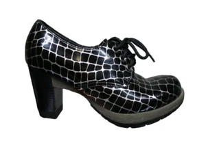 Dr Martens Heeled Booties Shoes Size 6 Danielle 3" heel Black Silver Lace Up - Picture 1 of 10