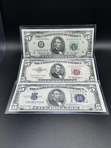 1934D-1974- 1953 A- $5 DOLLARS Lot 3 Bill Very High Grade For YOUR Collection. - Picture 1 of 8