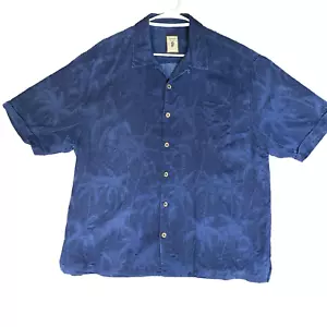 Jamaica Jaxx Island Shirt Adult XXL Blue Silk Jacquard Button Up Hawaiian Camp - Picture 1 of 9