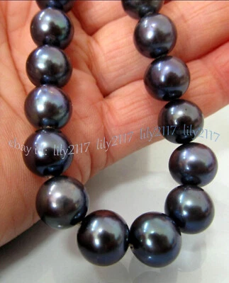 9-10MM GENUINE NATURAL BLACK TAHITIAN PEARL NECKLACE 14-36 INCHES - Image 1 of 4