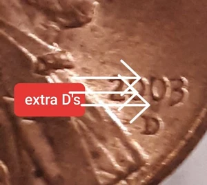 2003 D Lincoln cent Satin Proof Like Double Ear Extra D's In Date Misplaced Mint - Picture 1 of 10