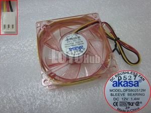 NEW akasa crystal red LED Case fan with 4-red LED DFS802512M 12V 1.4W 3-Pin 80mm - Picture 1 of 7