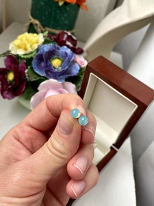 GORGEOUS MODERNIST 925 SOLID STERLING SILVER FACETED OPALITE STUD EARRINGS STUDS - Picture 1 of 11