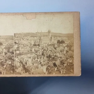 Rouen Frankreich Stereoview um 1870 Echtfoto erhöhte Ansicht von Stadt und Kathedrale - Bild 1 von 3