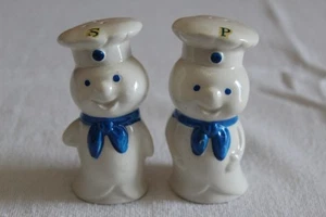 Vintage Pillsbury Poppin Fresh Doughboy Blue Kerchief Salt & Pepper Shakers GUC - Picture 1 of 6