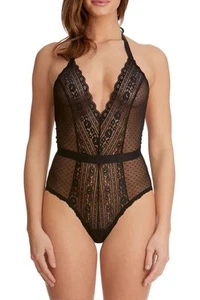 Monique Lhuillier Rendezvous Halter Black Lace Teddy - Size Small - Picture 1 of 11