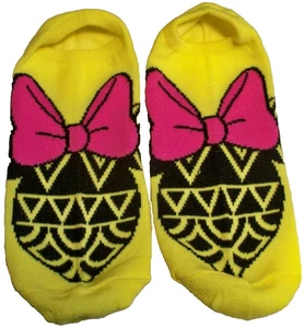 Disney MINNIE MOUSE No-Show Socks Women 4-10 Casual Geometric Yellow Pink Bow - Picture 1 of 12