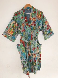 Indian Vintage Kantha Kimono Robe Long Sleepwear Kimono Dressing Gown Beach Wear - Bild 1 von 3