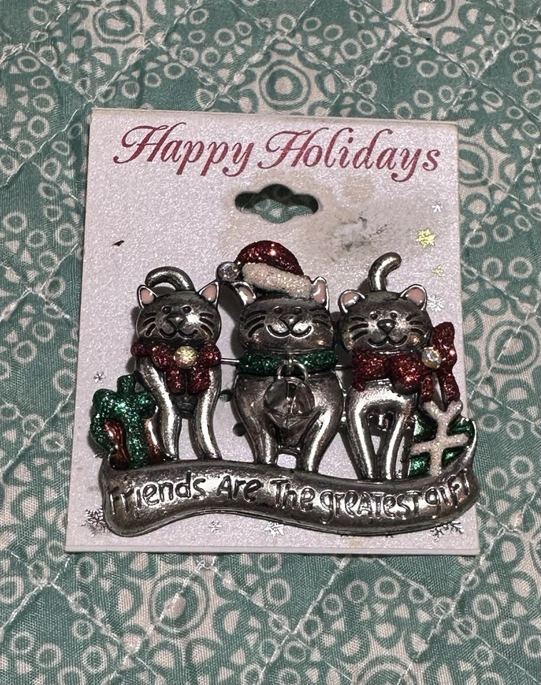 Broche Gatos Navidad, los amigos son el mejor regalo, perfecto para la temporada Foto 1 de 1