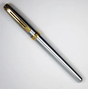 Vintage SHEAFFER Tintenroller: gebürsteter Stahl mit goldener Zierleiste - Bild 1 von 3
