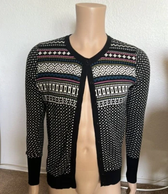 Cárdigan con botones Merona para mujer suéter negro multicolor lunares geométrico Foto 1 de 4