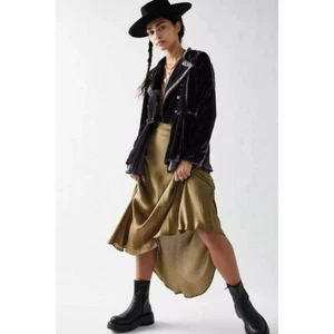 New Free People Jacket Velvet Xs Crop Asymmetrical Button Ebony NEW - Picture 1 of 4