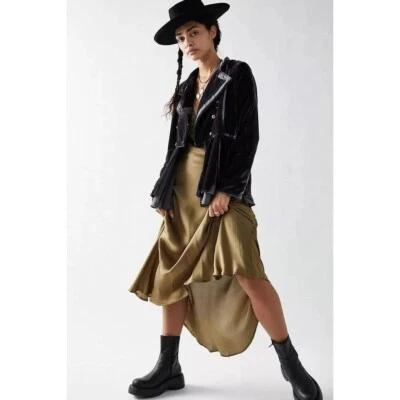 Nueva Chaqueta Free People Terciopelo Xs Recorta Botón Asimétrico Ébano NUEVA Foto 1 de 4