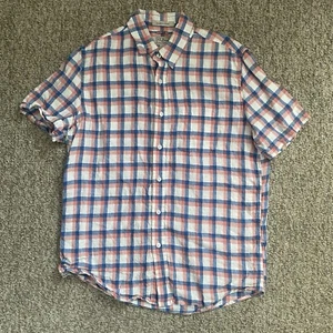 LL Bean Shirt Mens Medium M Slightly Fitted Linen S/S Plaid Colorful Button Up - Picture 1 of 11