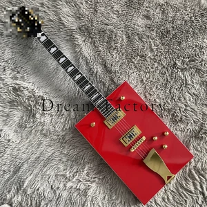 Red Bo Diddley 6 Strings Electric Guitar Solid Body HH Pickups Gold Parts - Picture 1 of 6