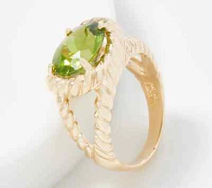 Size 8 Oval Cut East West Natural Peridot Ring REAL Solid 14K Yellow Gold QVC - Picture 1 of 4