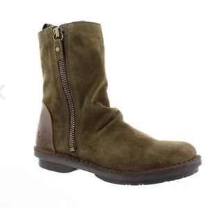 NEW Fly London Fade Leather Zip Olive Suede Combo Boots size 36 In Box - Picture 1 of 14