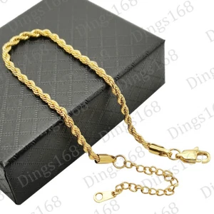 Unisex Genuine Classic 18K Yellow Gold Filled 3mm Rope Chain Bracelet 7"-9" inch - Picture 1 of 1