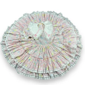 Vtg Gold Bell Full Circle Pastel Pink Floral Layered Dress Collar Pageant Sz 6 - Picture 1 of 24