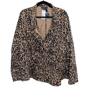 Lane Bryant Jacket Womens Plus Size 26 Leopard Print Peplum Mob Wife Stretch - Picture 1 of 15