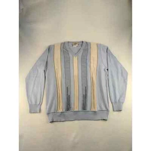 Mens Montechiaro V Neck Sweater Size M Pullover Blue Gray & Cream Made in Italy - Picture 1 of 12