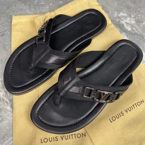 Louis Vuitton Thong Sandals Logo Black Leather 9 LV or 10 US or 43 EUR - Picture 1 of 21