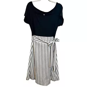 Find Me Plus Dress Sz 1XL Striped Layered Skirt Short Sleeve Peekaboo Front Midi - Picture 1 of 11