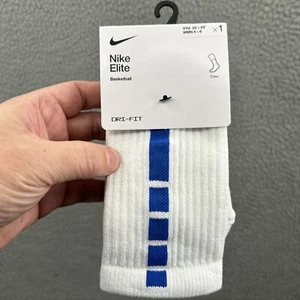 Nike Socks Boys Small Elite Basketball Dri Fit Crew Sock White Blue Youth 3 4 5 - Picture 1 of 9