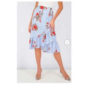 Falda floral y guinga azul Onetheland talla mediana nueva con etiquetas - Imagen 1 de 6