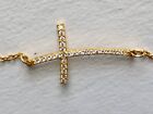 21K Solid Yellow Gold Pave Diamond Curved Cross Pendant Necklace