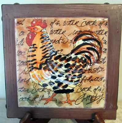 ANNE ORMSBY ORIGINAL ROOSTER FRENCH COUNTRY SERVING TRAY & 2 TRIVETS~COPPER EDGE - Image 1 of 4