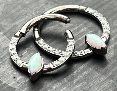 Anillo segmento bisagras titanio macizo gema marquesa u ópalo hélice tabique clicker 1 pieza Foto 1 de 4