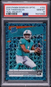 2020 Donruss Optic Teal Velocity Tua Tagovailoa ROOKIE RC #152 PSA 10 GEM MINT - Picture 1 of 2