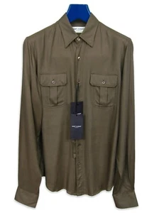 Saint Laurent Paris Military Shirt Olive Viscose Twill SS17 sz. 38 Small - Picture 1 of 8