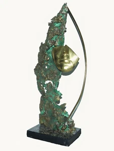 Vintage Bronze Art Sculpture on Marble Base MCM Signed Brutalist - Picture 1 of 10