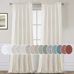 Natural Linen Rod Pocket Curtain W84 2 Panels Semi Sheer Rustic Farmhouse Home - Picture 1 of 12