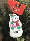 3.5" Ceramic Snowman Gift Box Personalized Hanging Christmas Ornament HAILEY