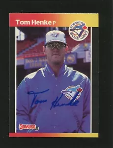 Donruss #385 1989 Tom Henke, Blue Jays: Blue Sharpie autógrafo 161061 - Imagen 1 de 2