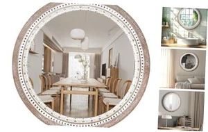 24 Inch Wooden Round Mirror for Wall Decor, Farmhouse Rustic Decorative Circle - Picture 1 of 7