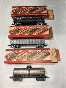 3 Marx MARLINES 3552-3553-3582 Metal O-gauge Freight Cars IN BOXES Tank Gondola - Picture 1 of 12