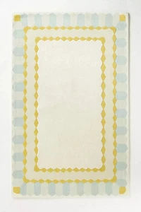 Yellow Blue Border Area Rug 5x8 ft Hand-Tufted Carpet Diamond Geometric Modern - Picture 1 of 7