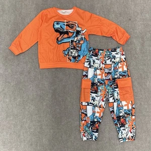Orange Dinosaur 2 Piece Set Long Sleeve Shirt & Cargo Pants Kids Size 4T NEW - Picture 1 of 9