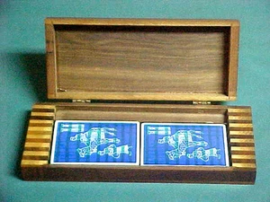 Vintage W.T. Grant Hinged Wooden Playing Card Box w/ Two SEALED Decks Cards-Tax - Picture 1 of 7