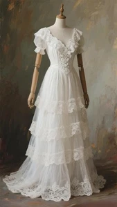 Prom Vintage Victorian Dresses Ruffle Princess Evening Gown Medieval Gothic - Picture 1 of 10