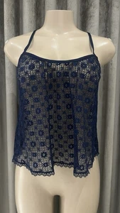 Camiseta sin mangas Victoria Secret azul encaje ganchillo talla M - Imagen 1 de 5