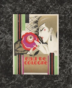 ca 1920-30 vergoldeter Art Deco Parfum Flakon Etikett Eau de Cologne Frau 3,5x2,5 - Bild 1 von 4